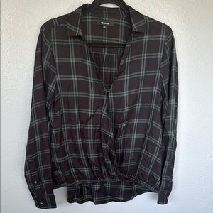 MADEWELL medium Plaid Black and Green Women's Top